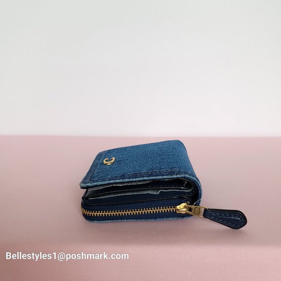 COACH Billfold Small Wallet in Denim Fabric-Deep Blue color ⭐ - Picture 9 of 16
